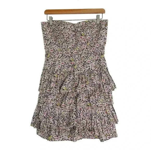 Y2K J Crew Strapless Ruffle Tiered Mini Dress Coquette Boho Chic Women's Size 6 - Picture 1 of 6